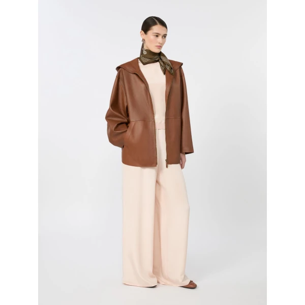 Max Mara Acinoso Nappa Leather Hooded Jacket in Tobacco | Leather Jackets | Luxury Shoes 