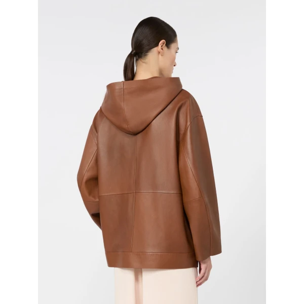 Max Mara Acinoso Nappa Leather Hooded Jacket in Tobacco | Leather Jackets | Luxury Shoes 