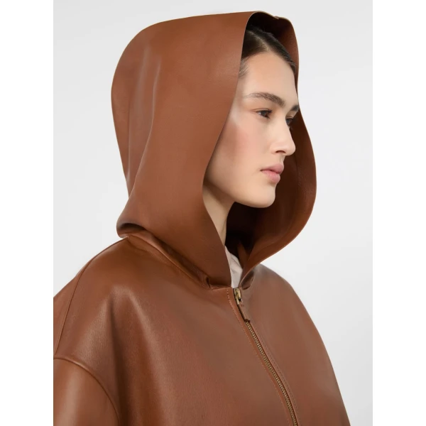 Max Mara Acinoso Nappa Leather Hooded Jacket in Tobacco | Leather Jackets | Luxury Shoes 