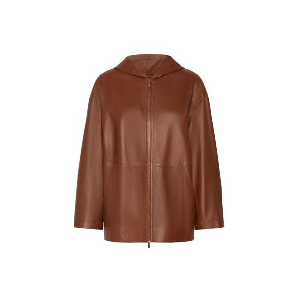 Max Mara Acinoso Nappa Leather Hooded Jacket in Tobacco | Leather Jackets | Luxury Shoes 