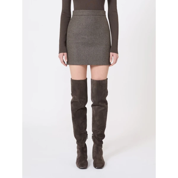 Max Mara Acinoso Short Felted Wool Skirt in Brown Grey | Mini Skirts | Luxury Shoes 