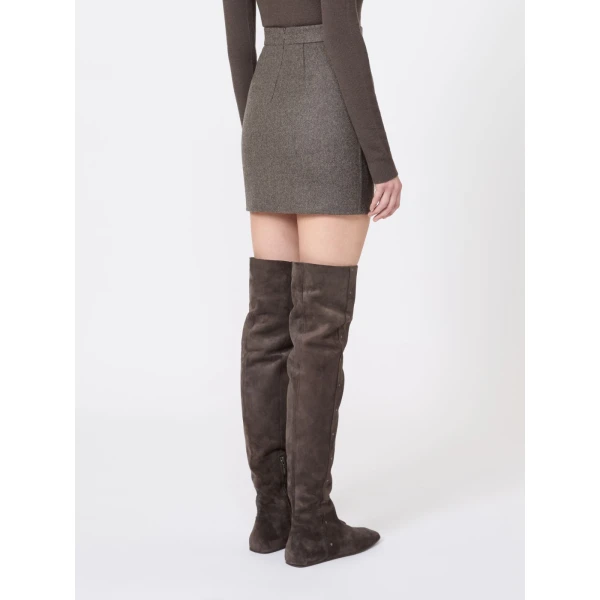 Max Mara Acinoso Short Felted Wool Skirt in Brown Grey | Mini Skirts | Luxury Shoes 