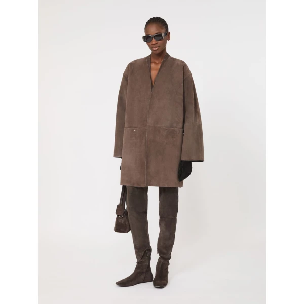 Max Mara Acinoso Short Felted Wool Skirt in Mud | Mini Skirts | Luxury Shoes 