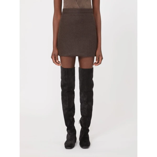 Max Mara Acinoso Short Felted Wool Skirt in Mud | Mini Skirts | Luxury Shoes 