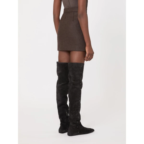 Max Mara Acinoso Short Felted Wool Skirt in Mud | Mini Skirts | Luxury Shoes 