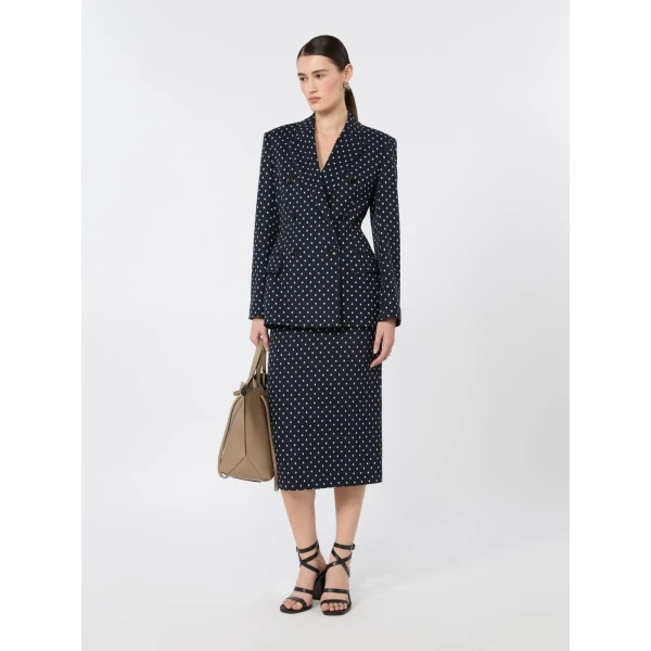 Max Mara Adatti Polka Dot Jersey Midi Skirt in Ultramarine | Pencil Skirts | Luxury Shoes 