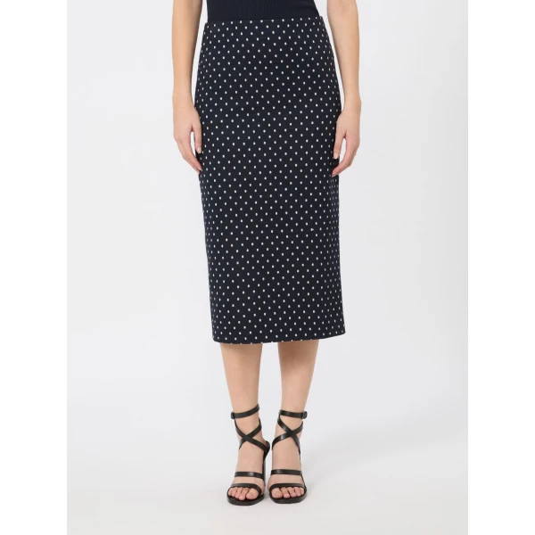 Max Mara Adatti Polka Dot Jersey Midi Skirt in Ultramarine | Pencil Skirts | Luxury Shoes 