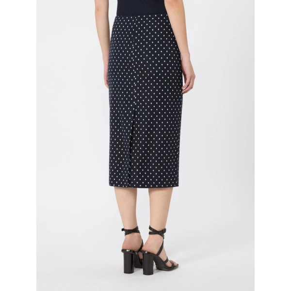 Max Mara Adatti Polka Dot Jersey Midi Skirt in Ultramarine | Pencil Skirts | Luxury Shoes 