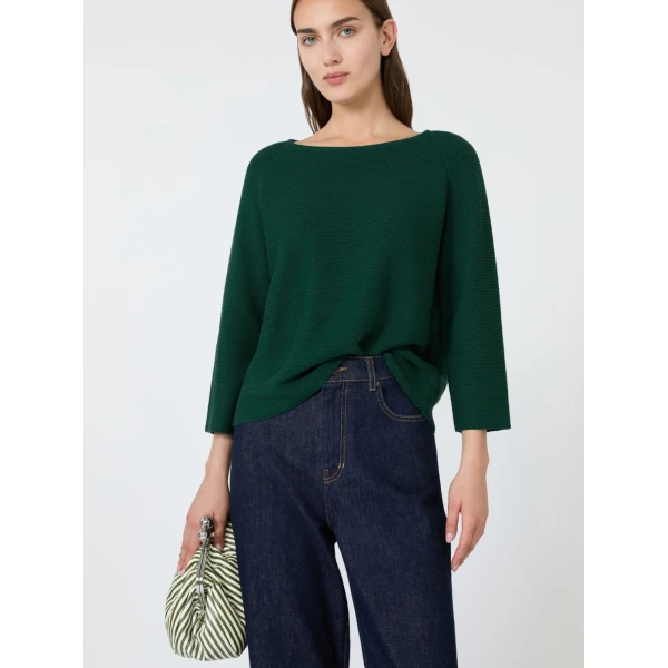 Max Mara Addotto Cotton Links Stitch Jumper in Dark Green | Sweaters | Luxury Shoes 