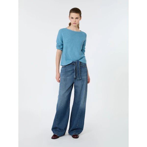 Max Mara Addotto Cotton Links Stitch Jumper in Light Blue | Sweaters | Luxury Shoes 