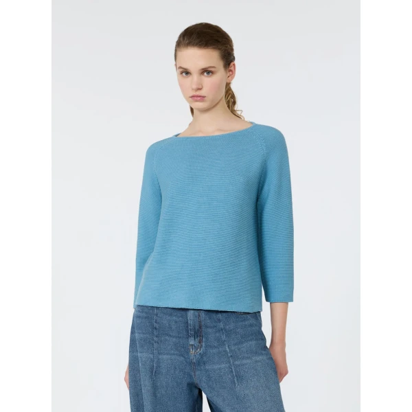 Max Mara Addotto Cotton Links Stitch Jumper in Light Blue | Sweaters | Luxury Shoes 