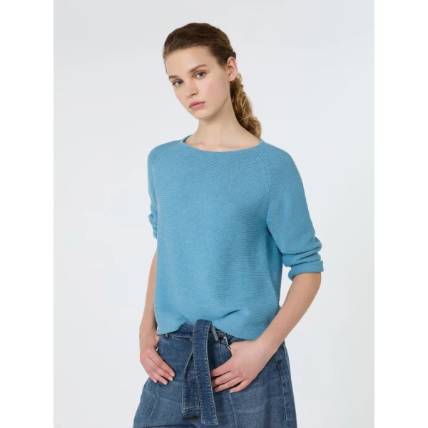 Max Mara Addotto Cotton Links Stitch Jumper in Light Blue | Sweaters | Luxury Shoes 