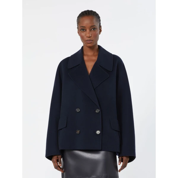 Max Mara Adele Wool Drap Pea Coat in Midnight Blue | Wool Coat | Luxury Shoes 