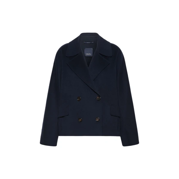 Max Mara Adele Wool Drap Pea Coat in Midnight Blue | Wool Coat | Luxury Shoes 