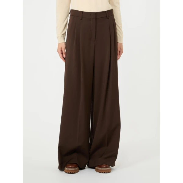 Max Mara Adelfi Wool Cloth Wide-Leg Trousers in Dark Brown | Wide leg pants | Luxury Shoes 