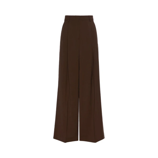 Max Mara Adelfi Wool Cloth Wide-Leg Trousers in Dark Brown | Wide leg pants | Luxury Shoes 