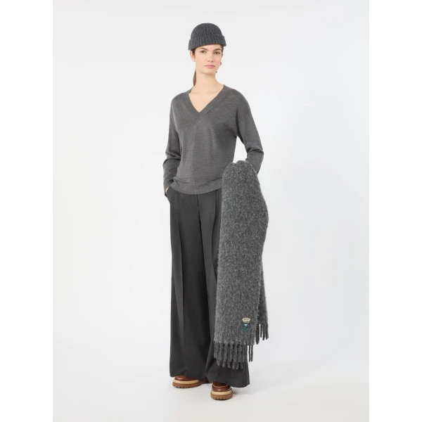 Max Mara Adelfi Wool Cloth Wide-Leg Trousers in Dark Grey | Wide leg pants | Luxury Shoes 