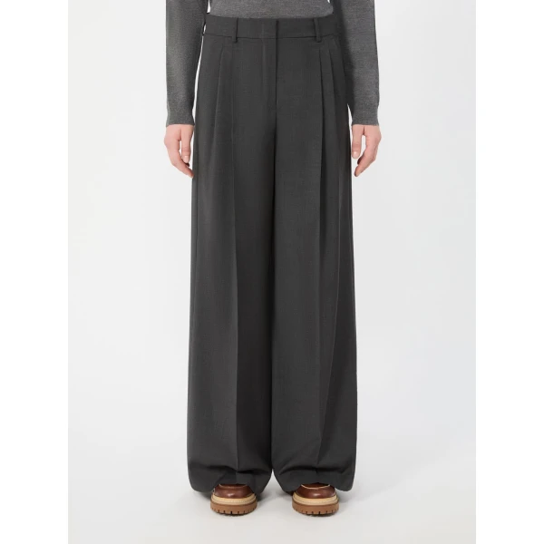 Max Mara Adelfi Wool Cloth Wide-Leg Trousers in Dark Grey | Wide leg pants | Luxury Shoes 