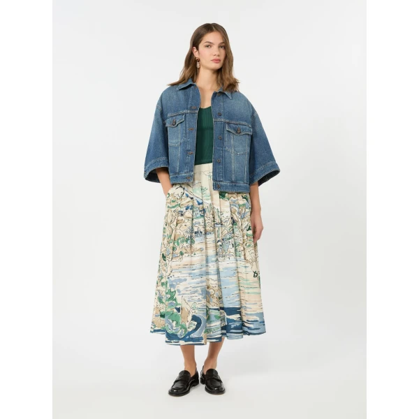 Max Mara Adepto Pleated Printed Poplin Skirt in Light Blue | Pleated Skirts | Luxury Shoes 