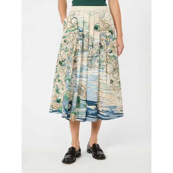 Max Mara Adepto Pleated Printed Poplin Skirt in Light Blue | Pleated Skirts | Luxury Shoes 