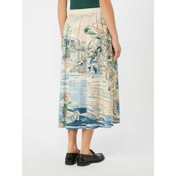 Max Mara Adepto Pleated Printed Poplin Skirt in Light Blue | Pleated Skirts | Luxury Shoes 