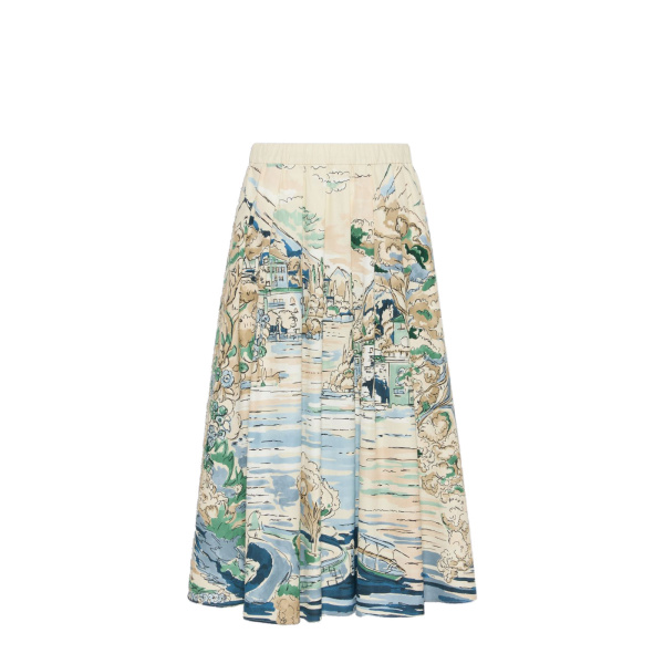 Max Mara Adepto Pleated Printed Poplin Skirt in Light Blue | Pleated Skirts | Luxury Shoes 