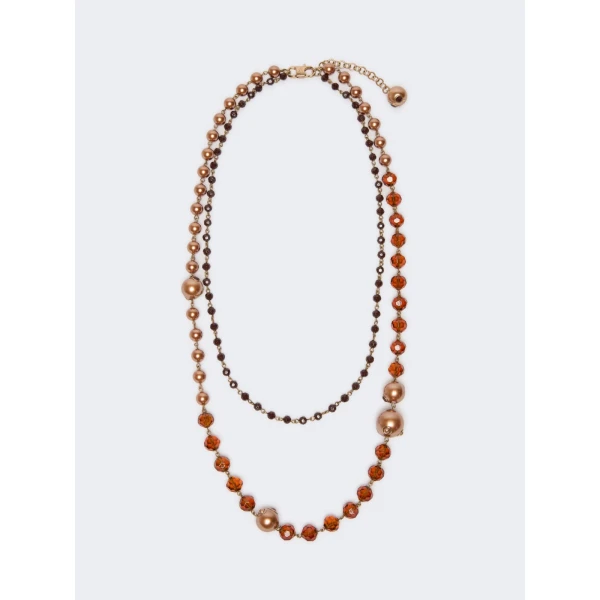 Max Mara Aderire Double Strand Beaded Necklace in Gold | Necklace | Luxury Shoes 