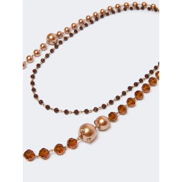 Max Mara Aderire Double Strand Beaded Necklace in Gold | Necklace | Luxury Shoes 