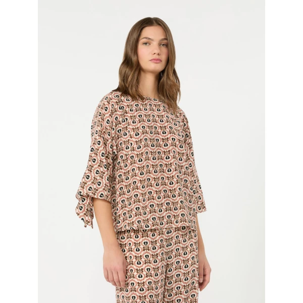 Max Mara Adone Printed Silk Crepe de Chine Blouse in Antique Rose | Blouse | Luxury Shoes 