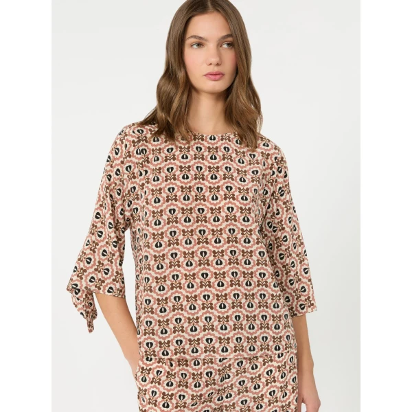 Max Mara Adone Printed Silk Crepe de Chine Blouse in Antique Rose | Blouse | Luxury Shoes 