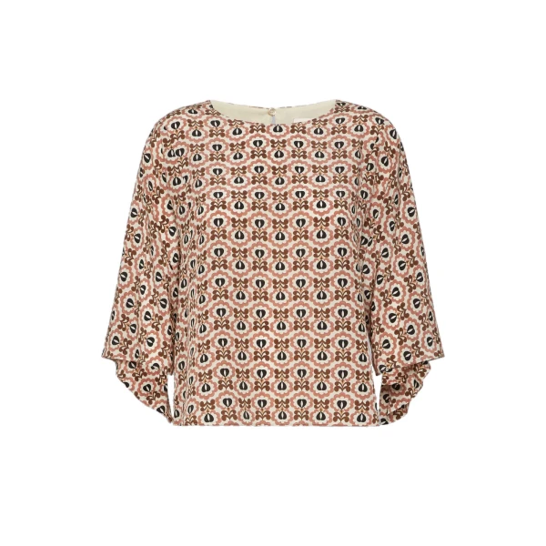 Max Mara Adone Printed Silk Crepe de Chine Blouse in Antique Rose | Blouse | Luxury Shoes 
