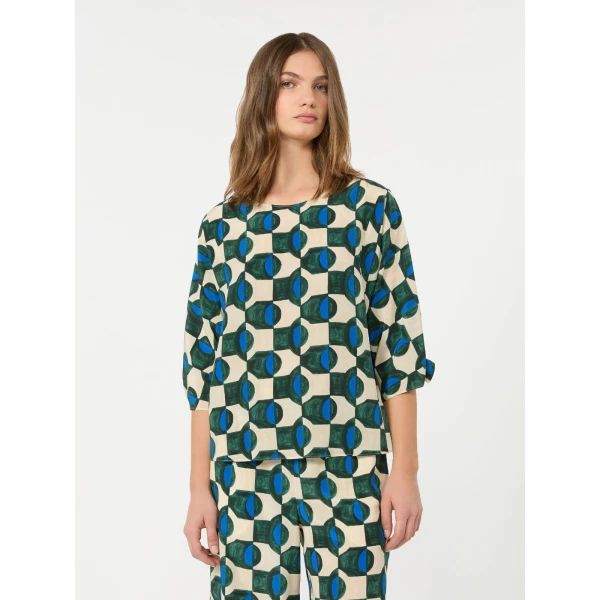 Max Mara Adone Printed Silk Crepe de Chine Blouse in Dark Green | Blouse | Luxury Shoes 
