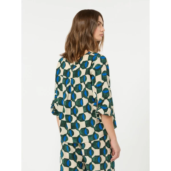 Max Mara Adone Printed Silk Crepe de Chine Blouse in Dark Green | Blouse | Luxury Shoes 
