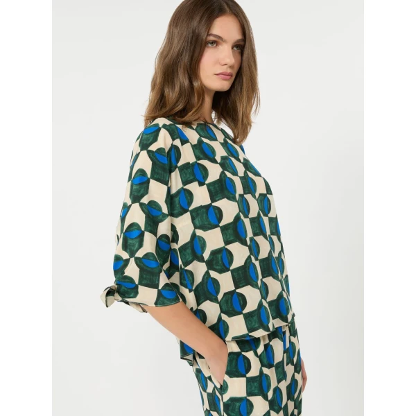 Max Mara Adone Printed Silk Crepe de Chine Blouse in Dark Green | Blouse | Luxury Shoes 