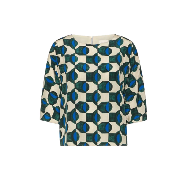 Max Mara Adone Printed Silk Crepe de Chine Blouse in Dark Green | Blouse | Luxury Shoes 