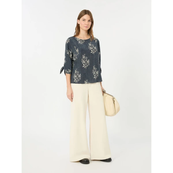Max Mara Adone Printed Silk Crepe de Chine Blouse in Navy | Blouse | Luxury Shoes 