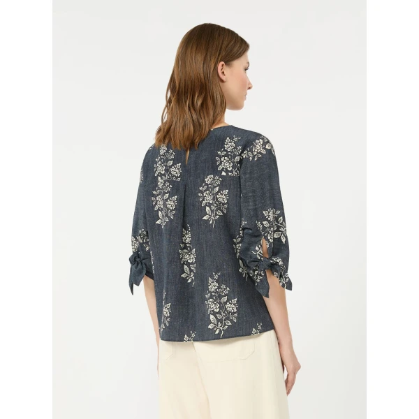 Max Mara Adone Printed Silk Crepe de Chine Blouse in Navy | Blouse | Luxury Shoes 