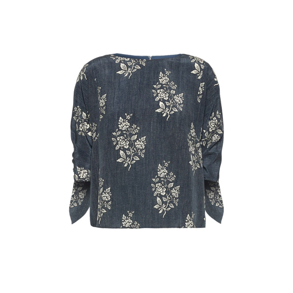 Max Mara Adone Printed Silk Crepe de Chine Blouse in Navy | Blouse | Luxury Shoes 