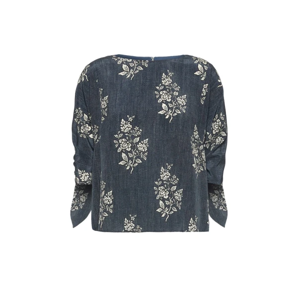 Max Mara Adone Printed Silk Crepe de Chine Blouse in Navy | Blouse | Luxury Shoes 