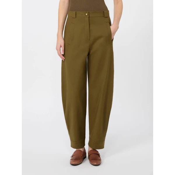 Max Mara Adorni Stretch Cotton Canvas Trousers in Khaki | Wide leg pants | Luxury Shoes 