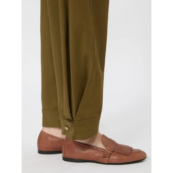 Max Mara Adorni Stretch Cotton Canvas Trousers in Khaki | Wide leg pants | Luxury Shoes 