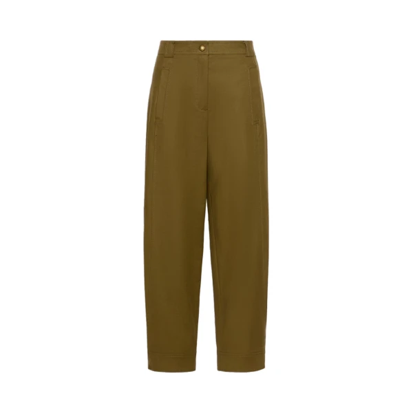 Max Mara Adorni Stretch Cotton Canvas Trousers in Khaki | Wide leg pants | Luxury Shoes 