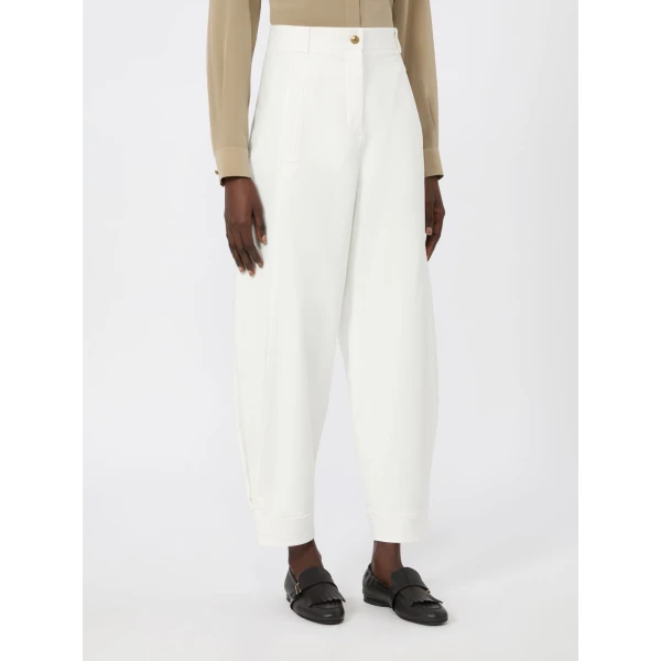 Max Mara Adorni Stretch Cotton Canvas Trousers in White | Wide leg pants | Luxury Shoes 