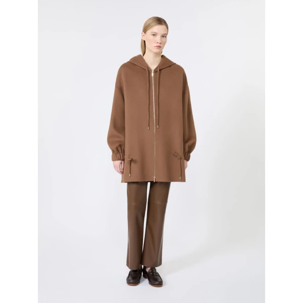 Max Mara Adriana Hooded Wool Drawstring Coat in Hazelnut Brown | Wool Coat | Luxury Shoes 