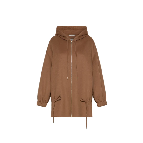 Adriana Hooded Wool Drawstring Coat in Hazelnut Brown