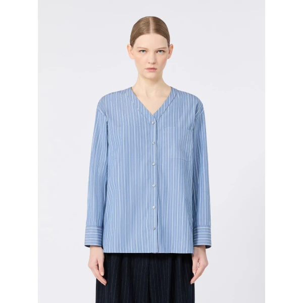Max Mara Adriene Striped Cotton Poplin Shirt in Light Blue | Shirts | Luxury Shoes 