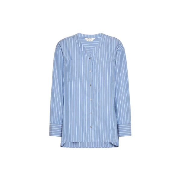 Max Mara Adriene Striped Cotton Poplin Shirt in Light Blue | Shirts | Luxury Shoes 