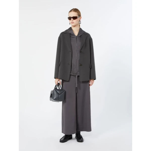 Max Mara Adua Hooded Cotton Satin Blouse in Dark Grey | Blouse | Luxury Shoes 