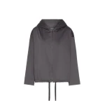 Max Mara Adua Hooded Cotton Satin Blouse in Dark Grey | Blouse | Luxury Shoes 