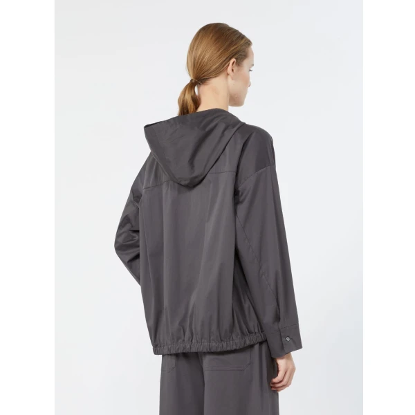 Max Mara Adua Hooded Cotton Satin Blouse in Dark Grey | Blouse | Luxury Shoes 